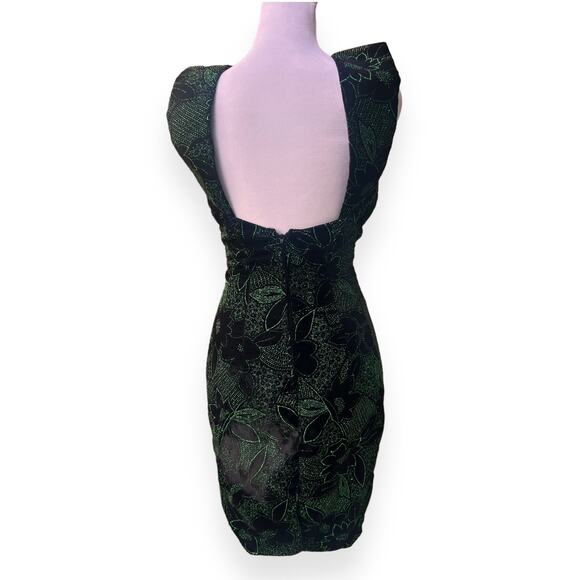 Jessica McClintock for Gunne Sax Green Glitter Velvet Party Dress Size 3/4 - Picture 2 of 6